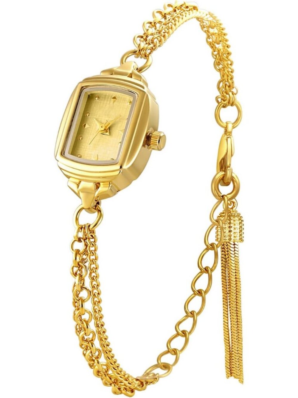 Women's Gold Dainty Rectangle Ultra Thin Analog Bracelet Quartz Wrist Watch